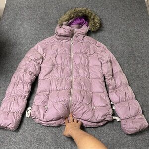 Eddie Bauer Pink Down Puffer Jacket Faux Fur Hood Women S ski style snow jacket